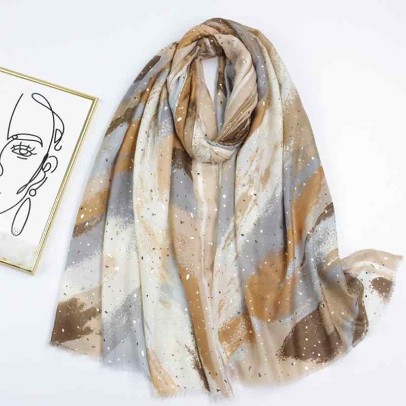 スカーフ レディース ホットスタンピング加工 ゴッホ柄 アートプリント サテン織り ポリエステル 大判 ..