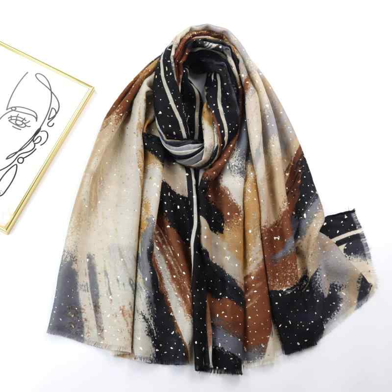 ストール レディース 女性用 ゴッホ 箔押し アート柄 グラデーション サテン調 ポリエステル 大判 ショ..