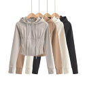 パーカー レディース スリムフィット 裏起毛 ジップアップ フード付き ショート丈 クロップド スウェット ジム フィットネス スポーツウェア スパイシーガール...