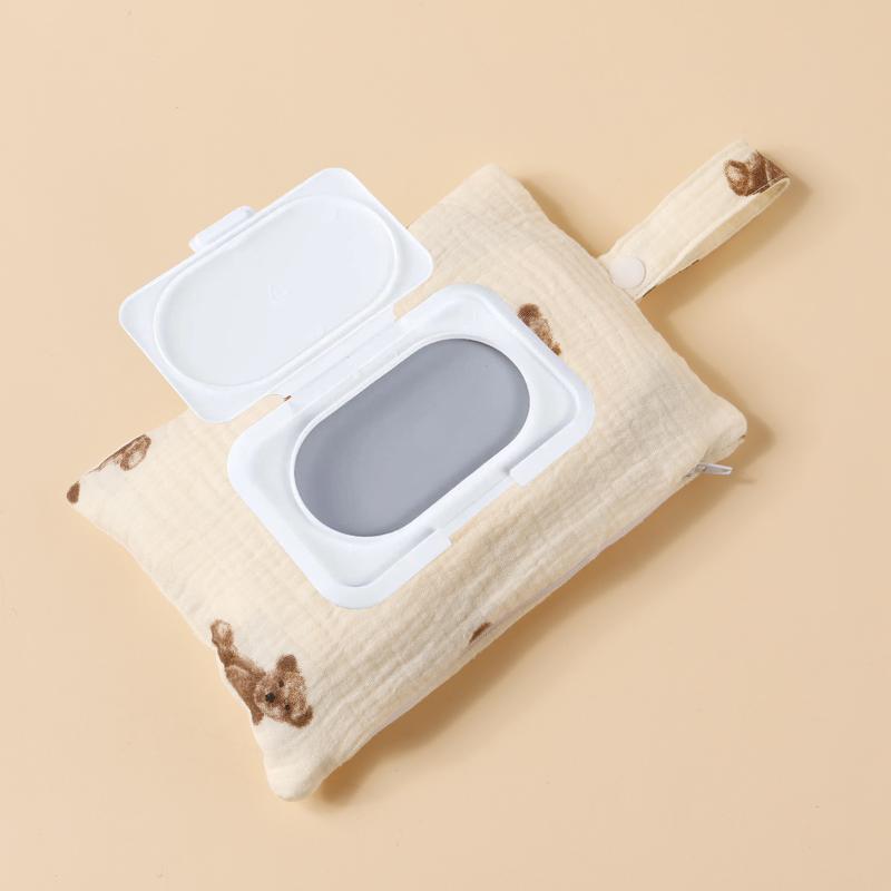 吊り下げ 収納袋 ベビーベッド 赤ちゃん用 ウェットティッシュ ティッシュケース 純綿 クレープ生地 二..