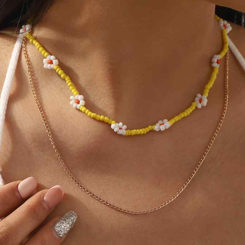 ネックレス レディース カラフル ハンドメイド デイジーフラワー 米ビーズ チョーカー 多層 重ね付け ..