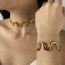 ネックレス バングル カフリング レディース 女性用 ステンレス ウェーブ ゴールド シルバー オープンタイプ シンプル ファッション デイリーユース カジュア...
