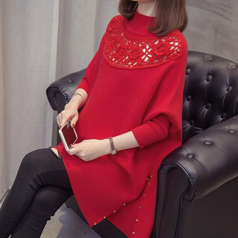 ニット レディース プルオーバー ミドル丈 ゆったり 大きいサイズ ドルマンスリーブ ハイネック 長袖 ..