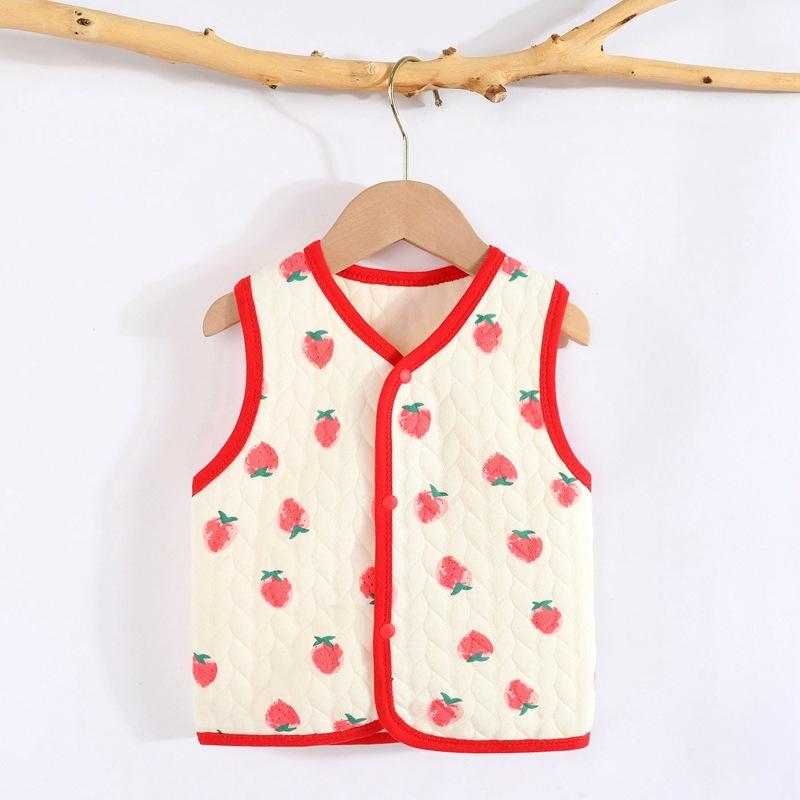 ベスト ベビー キッズ 男女兼用 春秋冬 綿100% 厚手 暖かい 保温 前開き ボタン留め キャラクター柄 フードなし ソフトな肌触り
