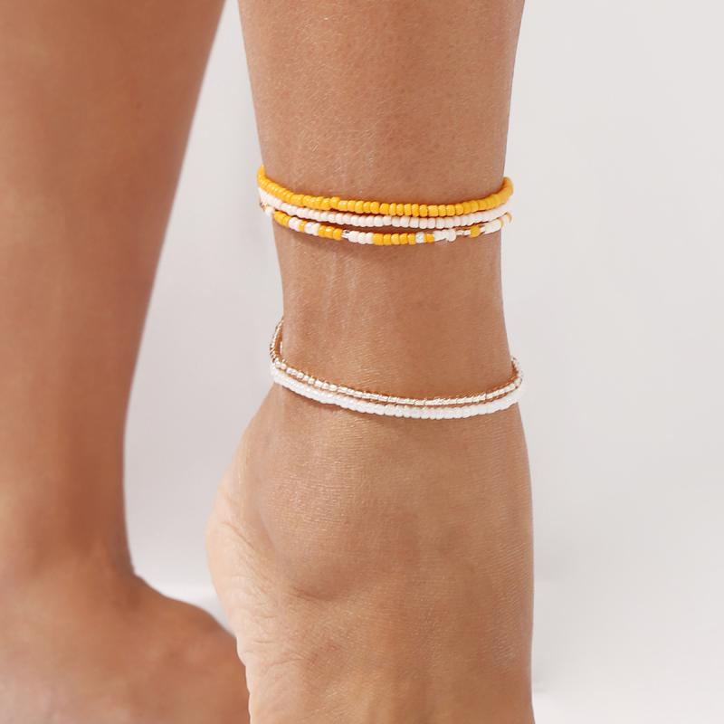 アンクレット レディース ドーパミンカラー おしゃれ 伸縮性 シードビーズ シェル 幾何学模様 サマー ビーチ リゾート 重ね付け レイヤード デイリーカジュアル