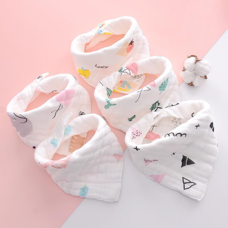 ベビー スタイ よだれかけ 三角巾 綿100% ガーゼ 無蛍光 スナップボタン 吸水性 プリント柄 動物柄 赤ちゃん 乳幼児用 肌に優しい 安心 安全(x2)