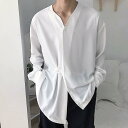 シャツ メンズ ゆったり ルーズ 長袖 襟付き 開襟 カーディガン 無地 薄手 軽い 春夏 韓国風 カジュアル デイリー ポリエステル コットンブレンド ホワイト ブラック(x2)