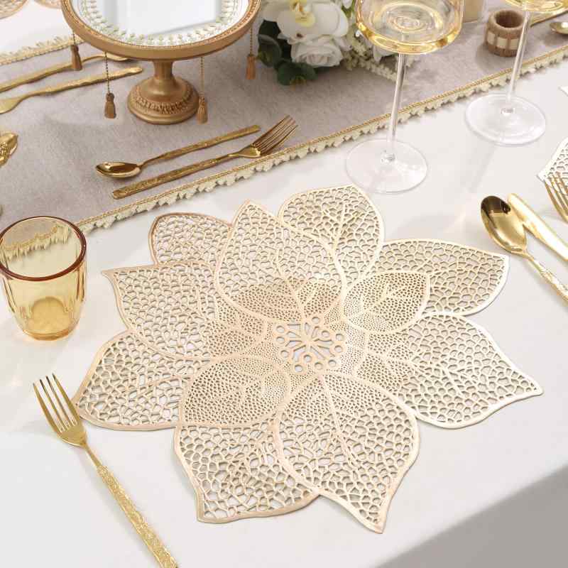 ランチョンマット ヨーロピアン 高級感 モダン 箔押し バウヒニア花柄 透かし彫り PVC素材 防水 撥油 滑り止め 断熱 テーブルマット 食卓飾り インテリア雑貨(x6)