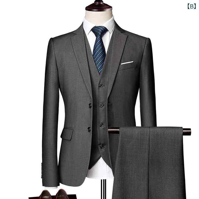 スーツ メンズ 男性用 ビジネス カジュアル セットアップ 韓国風 2つボタン 無地 スリムフィット 結婚式 披露宴 パーティー フォーマル 礼服 スリーピース 3点セット