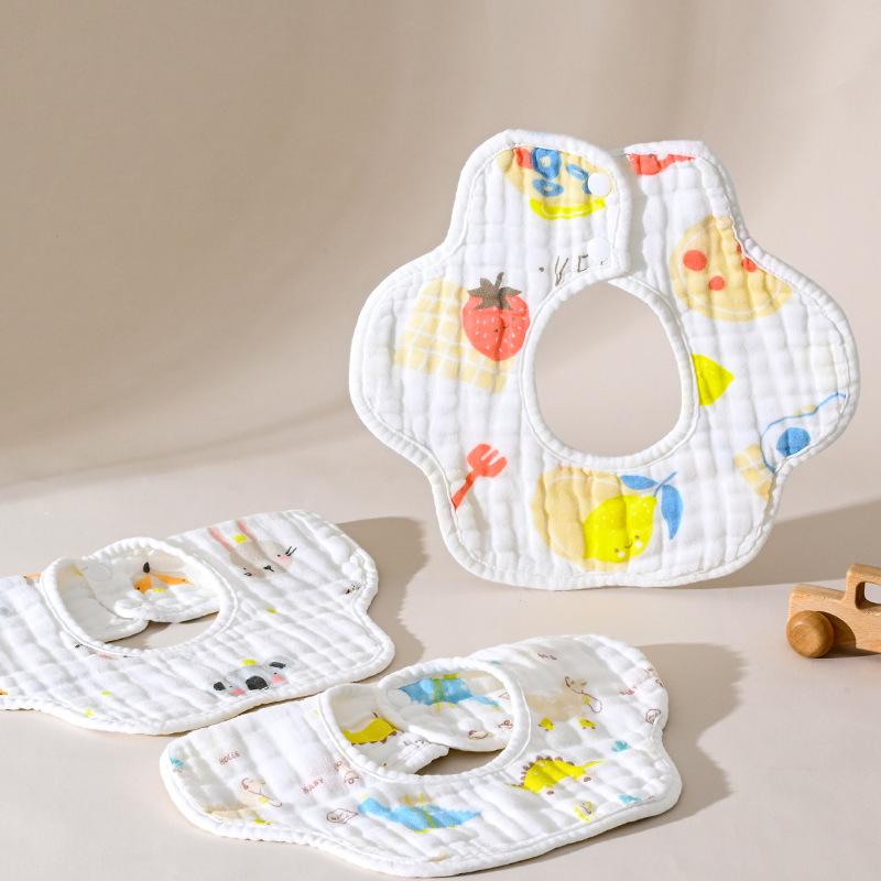 スタイ ベビー 6層 純綿 ガーゼ 360度回転 円形 よだれかけ 赤ちゃん 食事用 エプロン ビブ キャラクター 動物柄 吸水性 通気性 夏(x2)