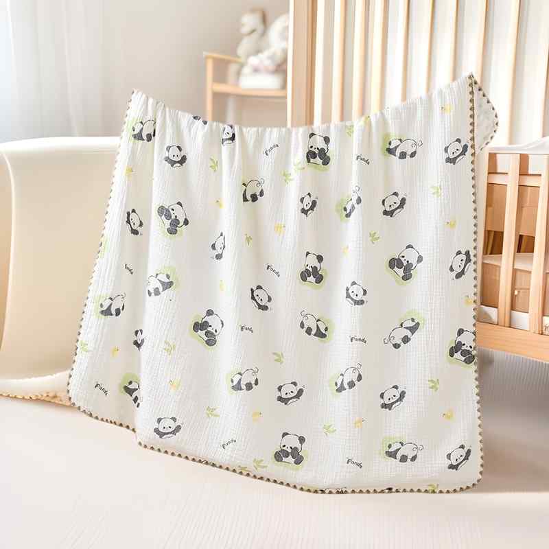 ベビー 新生児 赤ちゃん おくるみ ブランケット タオルケット バスタオル 純綿 コットン ダブルガーゼ 豆豆ボア 柔らか ふわふわ 吸水性 春夏 可愛い柄(x2)