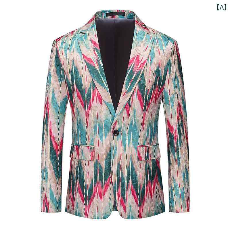ジャケット 男性用 韓国風 スリムフィット 個性的 ジャカード織り テーラードジャケット カジュアル フォーマル パーティー ステージ 発表会 ポリエステル 通気性 吸湿速乾 シワになりにくい イージーケア 大きいサイズ