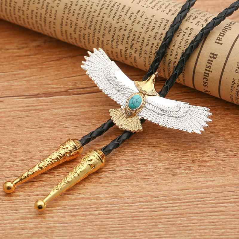 ネクタイ ループタイ メンズ レディース 男女兼用 イーグルモチーフ 鷹 ゴールド 本革 レザー 合金 電気メッキ加工 ボロタイ 新潮 欧米風 ファッション小物 アクセサリー