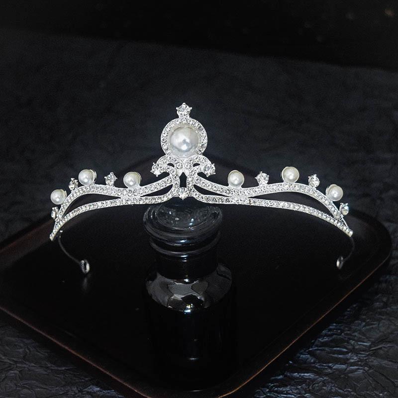 ヘッドドレス レディース 花嫁 ブライダル パール ティアラ クラウン ウェディング 結婚式 誕生日 フォトウェディング カチューシャ 欧風 フォーマル パーティー 成人式 ホワイト(x2)