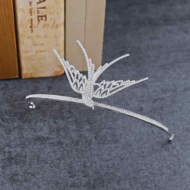 ティアラ 子供用 花嫁 フラワーガール 韓国風 結婚式 ウェディング ラインストーン ツバメモチーフ ヘッドドレス ヘアアクセサリー 髪飾り 高級感 白 合金(x2)