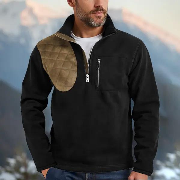 スウェット メンズ クォータージップ ハーフジップ パッチワークポケット カラーブロック プルオーバー トップス 男性用 アウトドア レジャー スポーツ カジュアル クラシック レトロ 普段使い タウンユース ポリエステル 秋冬(x2)