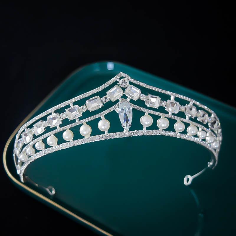 ヘッドドレス レディース ブライダル ウェディング 結婚式 花嫁 クラウン ティアラ プリンセス バロック ジルコニア パール ラインストーン 合金 髪飾り 華...