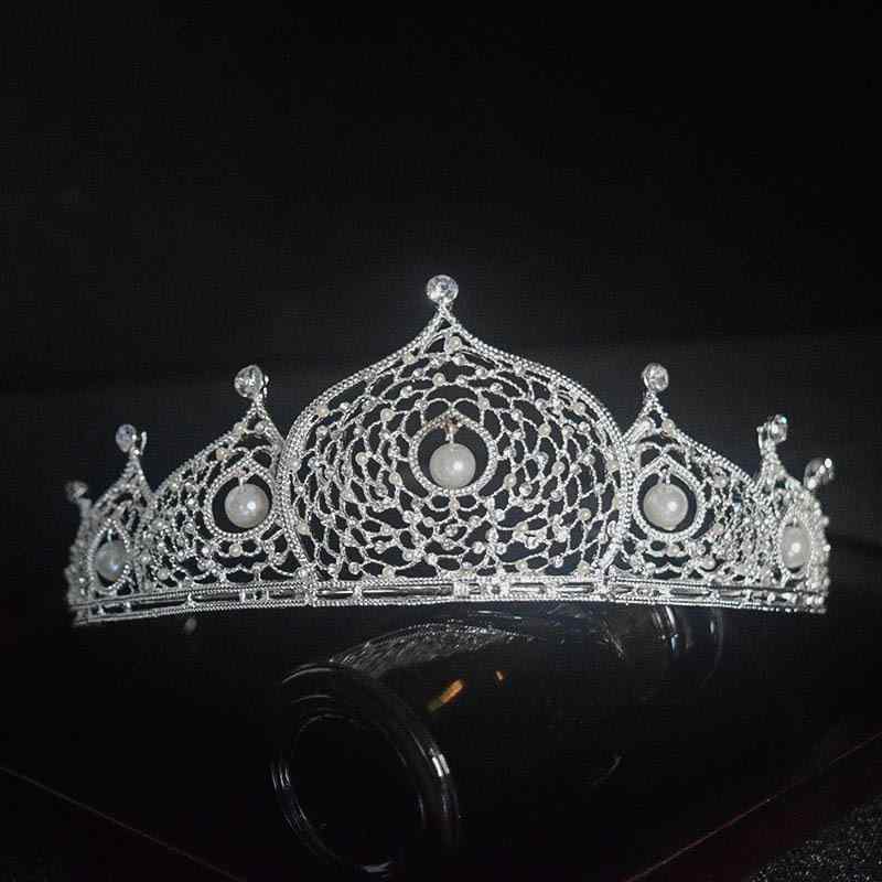 ヘッドドレス 花嫁 ウェディング ティアラ バロック様式 パール ラインストーン クリスタル 亜鉛合金 結婚式 披露宴 挙式 前撮り 豪華 上品 ホワイト