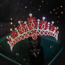 ティアラ レディース 欧風 ブライダル 結婚式 花嫁 ウェディング クラウン 王冠 高級感 ゴージャス 華やか エレガント 精巧 手作り 花モチーフ 髪飾り ヘアアクセサリー 赤色 合金製 電気メッキ加工