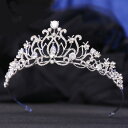 ティアラ レディース 女性用 花嫁 結婚式 ブライダル ウェディング 誕生日 パーティー 発表会 ステージ 蓮モチーフ クラウン AAAジルコニア ラインストーン 合金製 シルバー ゴールド