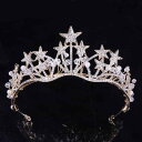 ヘッドドレス レディース 花嫁 ブライダル ウェディング ティアラ クラウン 韓国風 星形 ジルコニア ラインストーン ビーズ 手作り 結婚式 披露宴 パーティー 髪飾り ヘアアクセサリー