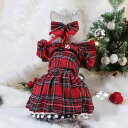 ペット服 犬 猫用 クリスマス 冬 イベント パーティー コスプレ チェック柄 スカート ワンピース ドレス ベルベット ベロア素材 かわいい おしゃれ 赤 緑...