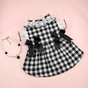 ペットワンピース 犬 猫用 春夏 レトロ エレガント 黒白チェック柄 リボン付き ポリエステル お出かけ 普段使い ドレス(x2)