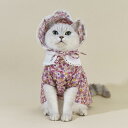 ペット服 犬 猫用 フレンチガーリー 小花柄 レース プリンセス風 ワンピース ドレス 帽子セット 春夏 おしゃれ かわいい お散歩 お出かけ ドッグウェア キャットウェア 薄手 コットン素材