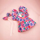 ペット服 犬 猫用 女の子 花柄 ワンピース ドレス スカート コットン素材 通気性 柔らかい 普段使い お散歩 お出かけ かわいい ローズレッド ライトブルー...