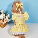 ペット服 女の子 春夏 ワンピース 綿 コットン フリル袖 小型犬 子犬 猫 子猫 テディ ビションフリーゼ お散歩 普段使い ピンク 青 黄色 チェック柄 格...