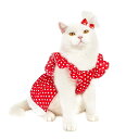 ペット服 犬 猫用 ドット柄 フリル袖 ワンピース 綿 コットン 春夏 お出かけ 普段使い 女の子 テディ ビション 小型犬用 レッド ブラック ホワイト かわいい おしゃれ