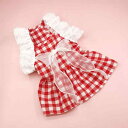 ペットウェア 女の子 犬服 猫服 春夏 薄手 通気性 快適 レース袖 かわいい プリンセス ドレス お姫様スタイル ポリエステル綿 二足 チェック柄 普段使い お散歩 お出かけ(x2)