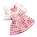 犬猫服 春夏 薄手 通気性 レース シフォン かわいい プリンセス チェック柄 ワンピース ドレス 小型犬 中型犬 お散歩 お出かけ 普段使い ポリエステル 綿(x2)