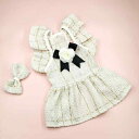 犬猫用 ペット服 小型犬 子猫 女の子 ツイード風 ワンピース ドレス フリル袖 ポリエステル 春秋 ブラック ホワイト ブルー お出かけ 普段使い(x2)