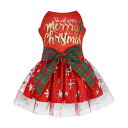 ペット服 女の子用 クリスマス お正月 パーティー イベント 記念撮影 赤色 メッシュ プリンセス ドッグドレス かわいい 華やか
