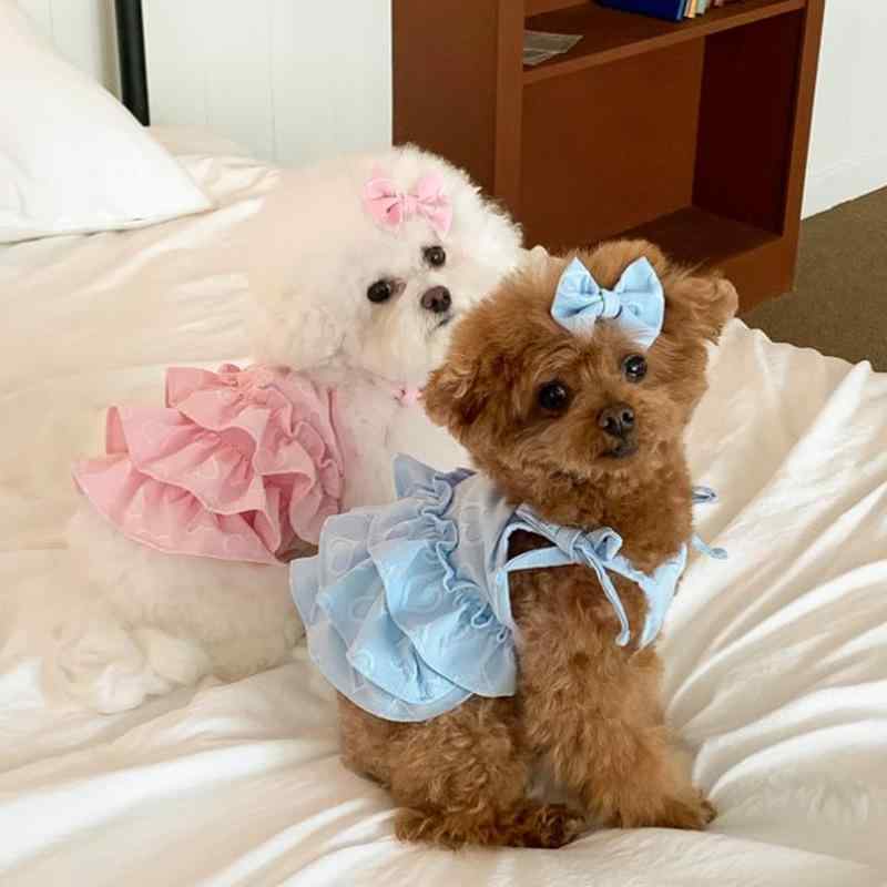 犬用ワンピース 韓国風 春夏 ハート柄 キャミソール ビションフリーゼ トイプードル用 バースデー ケー..