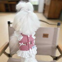 犬猫服 小型犬 中型犬 チェック柄 ワンピースハーネス リードセット カントリー風 プリンセス風 かわいい お散歩 お出かけ用 赤 黒 ポリエステル(x2)
