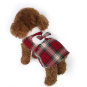 犬服 ドッグウェア 秋冬 チェック柄 コットンワンピース かわいい プリンセス風 ワインレッド リード穴付き お散歩 お出かけ用 ドレス スカート 洋服 上品 ...