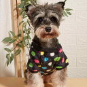 ペット服 小型犬 猫用 カラフル ドット柄 フリース トレーナー スウェット 裏起毛 黒地 暖かい ソフト 肌触り かわいい おしゃれ 部屋着 普段使い お散歩