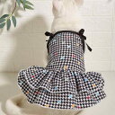 ペットウェア 犬服 猫服 小型犬用 白黒 千鳥格子 ワンピース ジャンパースカート 綿素材 おしゃれ お散歩 お出かけ ドレス