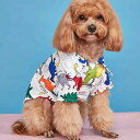 ペットウェア 猫 犬 兼用 春夏 恐竜柄 リゾート風 おしゃれ 半袖 軽量 快適 ポリエステル シャツ トップス お散歩 お出かけ