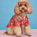 ペットシャツ 猫 犬 兼用 春夏 花柄 アロハシャツ風 ビーチ リゾート バカンス お散歩 レジャー 通気性 ポリエステル 快適 おしゃれ レッド