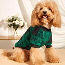 ペット用トレーナー 犬 猫 服 ウェア 秋冬 厚手 もこもこ フリース ボア 防寒 保温 暖かい スウェット おしゃれ カジュアル お散歩 部屋着 ポリエステル グリーン 緑 チェック