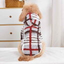 ペットウェア 猫犬兼用 フード付き パーカー おしゃれ 秋冬 防寒 保温 ポリエステル フリース 幾何学 ストライプ チェック柄
