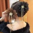 ヘアアクセサリー レディース レトロ 花 タッセル 高級感 バンスクリップ 韓国風 エレガント 煌めく ラインストーン付き 普段使い お出かけ 大きめ 春夏