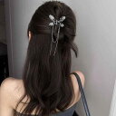 ヘアクリップ レディース 蝶 バタフライ タッセル ハイポニーテール ハーフアップ まとめ髪 シャーククリップ バンスクリップ 個性的 高級感 大人かわいい 韓国風 秋 銀色 合金製 髪飾り(x2)