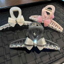 ヘアクリップ レディース 韓国風 ジェリー アセテート アクリル リボン バンスクリップ まとめ髪 アップヘア かわいい 上品 インフルエンサー ピンク ホワイト グレー 夏(x2)