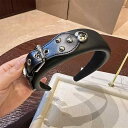 ヘアバンド カチューシャ レディース 女性用 PUレザー フェイクレザー ライダース バイカー ベルトデザイン 高級感 個性的 クール おしゃれ ブラック 秋冬