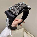 ヘアアクセサリー レディース リボン ラインストーン カチューシャ ヘアクリップ レトロ ライトラグジュアリー 手作り 普段使い お出かけ フォーマル ブラック...