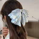 バンスクリップ レディース ドリーミー 多層 チュール リボン 小花柄 銀糸 ラインストーン 髪飾り ヘアアクセサリー ポニーテール 韓国風 フェミニン